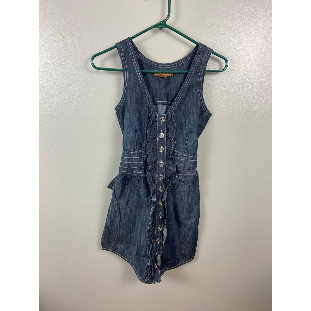 Arden B Denim Shirt Dress Sleeveless Ruffle Size Small‎